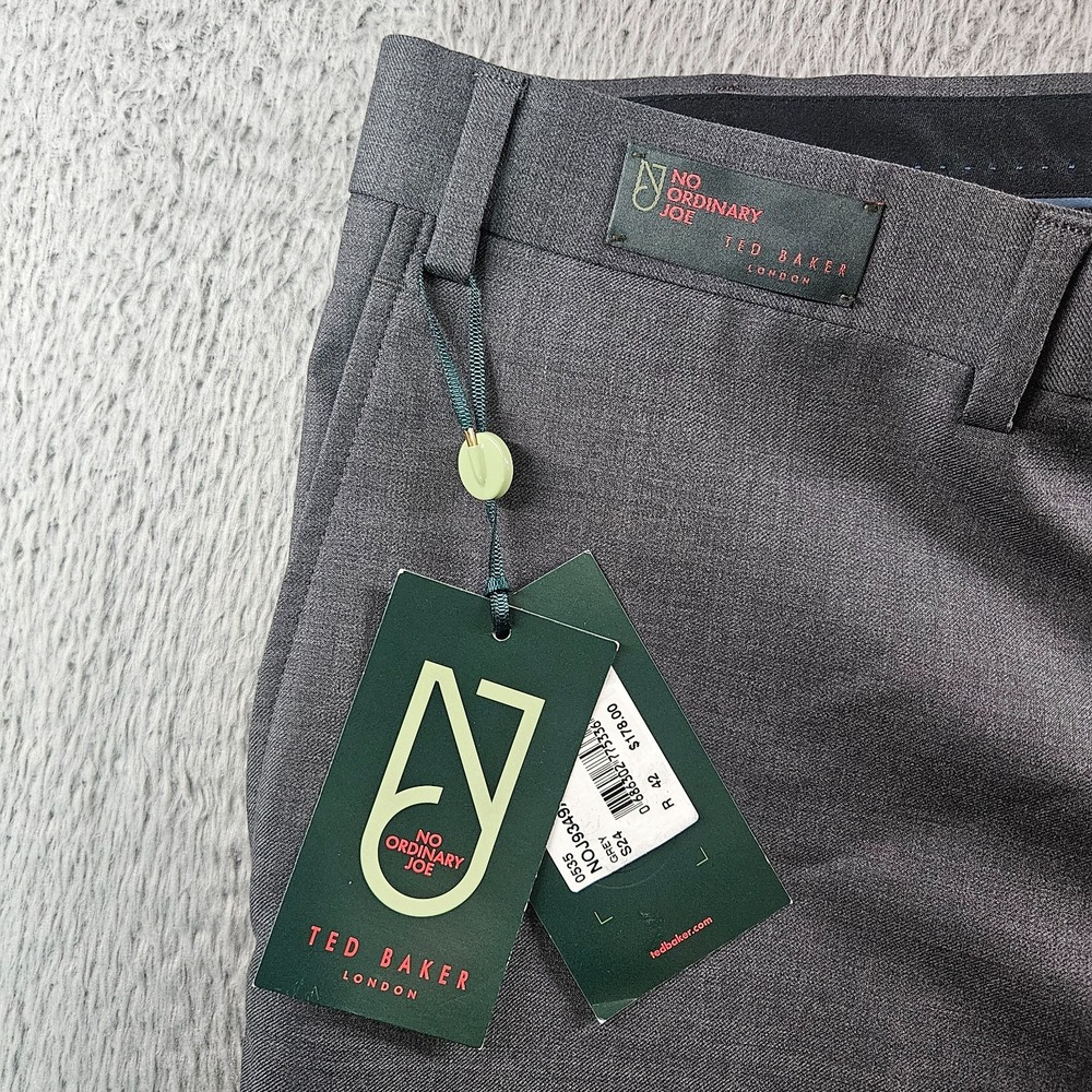 $178 NEW Ted Baker 100% Wool Dress Pants Men‎ 42 R Unhemmed No Ordinary Joe Gray